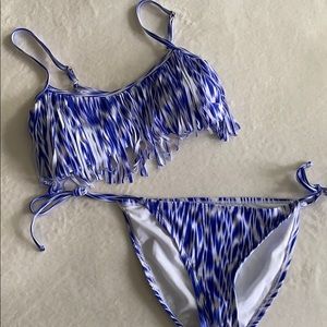 Blue & White Fringe Bikini Set